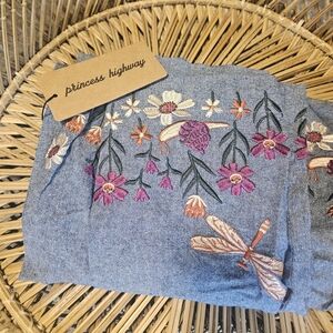 Princess Highway Blue Embroidered Cropped Pants